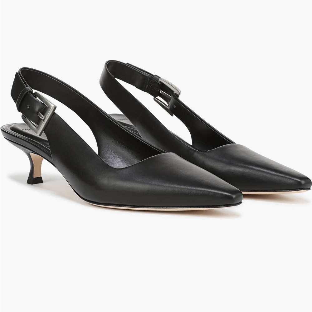 Vince Black Shasta Kitten Heel Slingback Heels - Picture 4 of 10